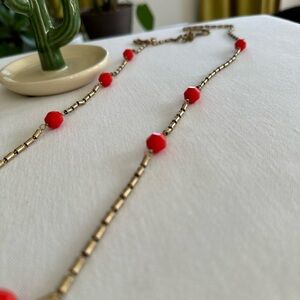 JCREW antique gold link beaded necklace in persimmon